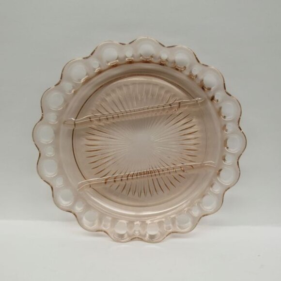 Hocking Depression Glass Pink OLD COLONY LACE EDGE 10 3/8 In 3-Part Relish Plate - Picture 3 of 4